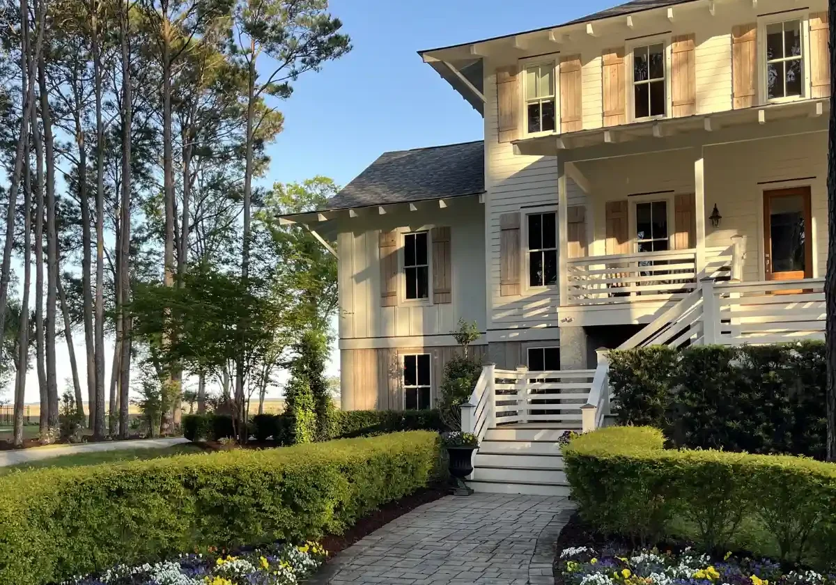 Residential landscaping with fresh mulch and garden beds in Charleston SC